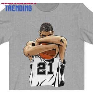 Tim Duncan Clutching Basketball Tshirt Unisex